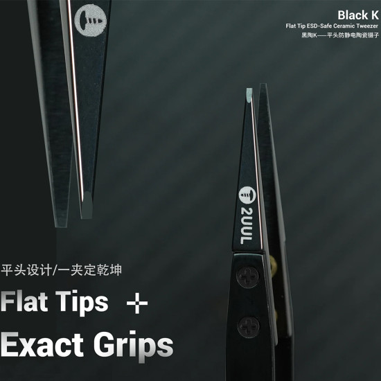 2UUL TW32 Black K Flat Tip ESD-Safe Ceramic Tweezer