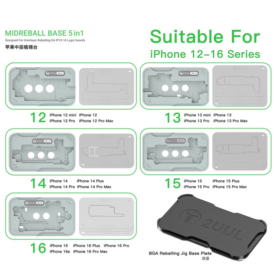 2UUL BH13 Midreball Base 5in1 Logic Boards Reballing Platform for iPhone 12 to 16PM (with 16e)