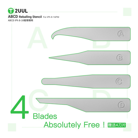 2UUL BG01 4-in-1 ABCD BGA Reballing Stencil Set for iPhone 8 to 16Pro Max 0.12MM (Without 16E)