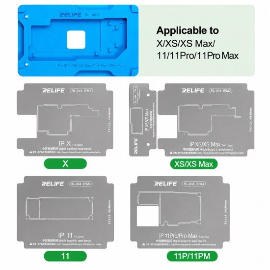 Relife RL-601T Middle Layer Tin Planting BGA Reballing Platform Set for iPhone X to 17Pro Max (31-in-1 )