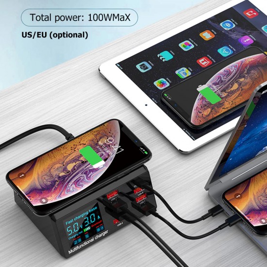 WLX-X9 8 Port USB Smart Lightning Wireless Charger With QC 3.0 & PD Port ( 100W Max Output ) WLX-X9 8 Port USB Smart Lightning Wireless Charger With QC 3.0 & PD Port ( 100W Max Output )