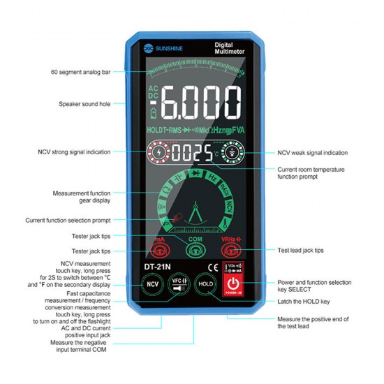 Sunshine DT-21N Multimeter Digital Touch Screen AC DC Voltage Tester Sunshine DT-21N Multimeter Digital Touch Screen AC DC Voltage Tester