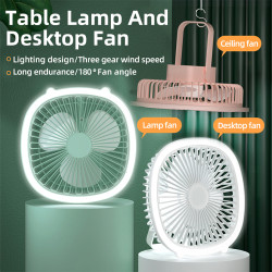 Portable USB + Battery 1200Mah Table Fan With Lamp & 3 Speed Mode ( F12 ) Color - Pink