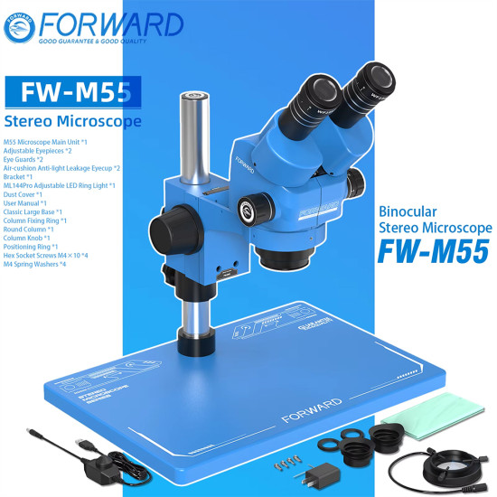 Forward FW-M55 6.5X~58X Binocular Stereo Microscope With 0.5X CTV Camera Zoom Lens & LED Adjustable Light Exclusive Quality