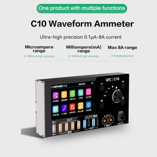 I2C C10 Digital Waveform Ammeter with Charge Detection / Voltage Measurement