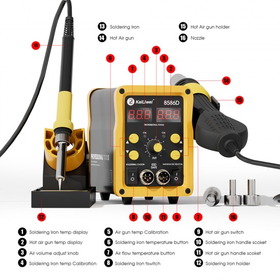 Kailiwei 8586D SMD Rework Station With Soldering Iron ( 750W ) - Lead Free Kailiwei 8586D SMD Rework Station With Soldering Iron ( 750W ) - Lead Free