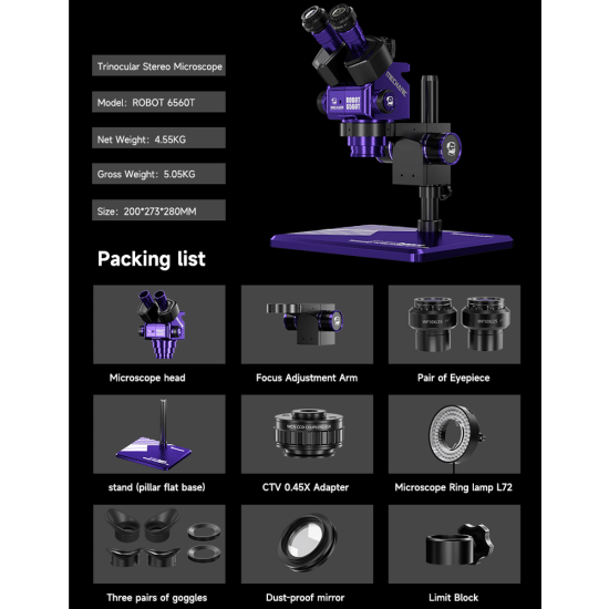 Mechanic Robot 6560T (3D Continuous Zoom) Trinocular Stereo Microscope - Exclusive Quality