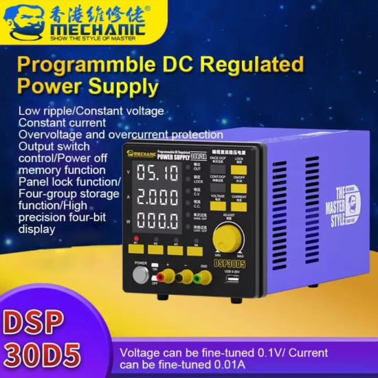 Mechanic DSP30D5 Digital Display Programming DC Regulated Power Supply - 4-Digit ( 30V/5A ) Mechanic DSP30D5 Digital Display Programming DC Regulated Power Supply - 4-Digit ( 30V/5A )