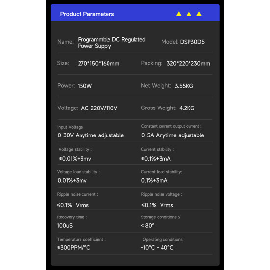 Mechanic DSP30D5 Digital Display Programming DC Regulated Power Supply - 4-Digit ( 30V/5A ) Mechanic DSP30D5 Digital Display Programming DC Regulated Power Supply - 4-Digit ( 30V/5A )