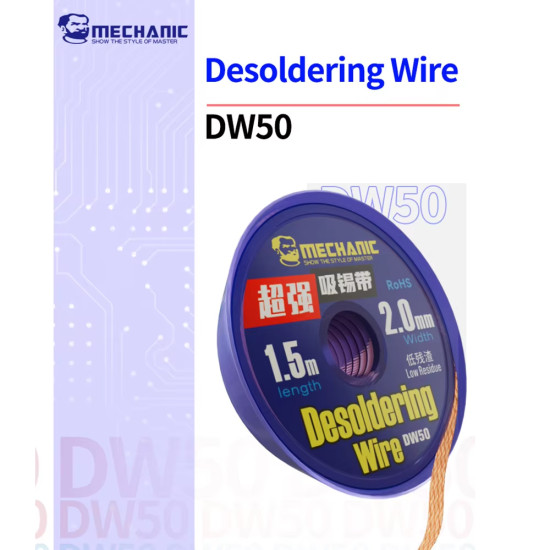 Mechanic DW50 Copper Desolder Wick 2015 ( Width 2.0MM / Length 1.5M ) Mechanic DW50 Copper Desolder Wick 2015 ( Width 2.0MM / Length 1.5M )