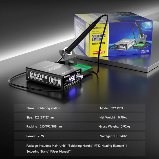 Mechanic T12 Pro Intelligent Anti-Static Temperature Digital Soldering Iron (72W)