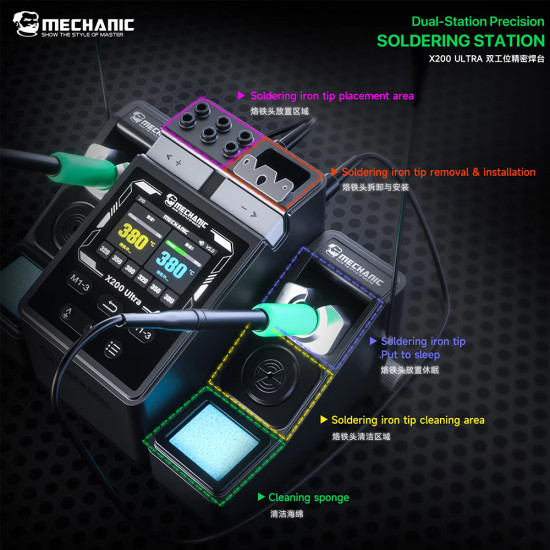 Mechanic X200 Ultra Pen-Style Smart Temperature-Adjustable Dual Station Soldering Station