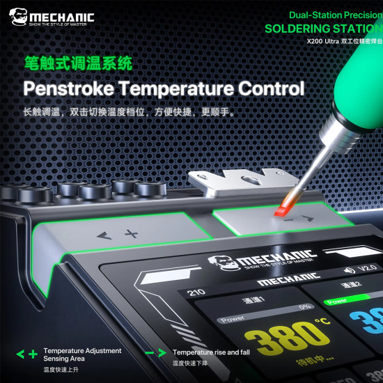 Mechanic X200 Ultra Pen-Style Smart Temperature-Adjustable Dual Station Soldering Station