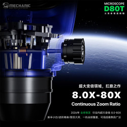 Mechanic D80T 8-80X (3D Continuous Zoom) High-Power Trinocular Stereo Microscope with Big Base