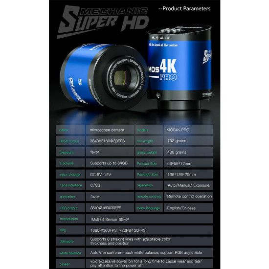 Mechanic MOS 4K Pro IMX678 Sensor 4K Ultra HD Industry Microscope Camera