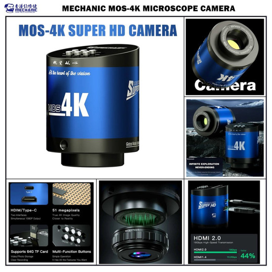 Mechanic MOS4K IMX415 Sensor 51MP 4K Ultra HD Industry Microscope Camera