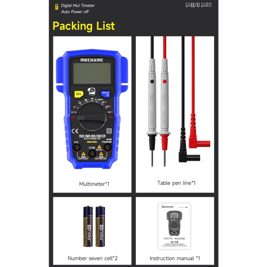 Mechanic Mini MX Intelligent LED Digital Display Multimeter (Upgraded SIV119)