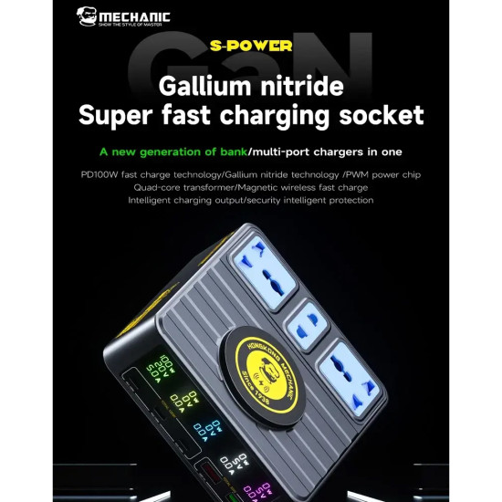 Mechanic S-Power Super Fast Gallium Nitride Charging Socket With Wireless Charging Mechanic S-Power Super Fast Gallium Nitride Charging Socket With Wireless Charging