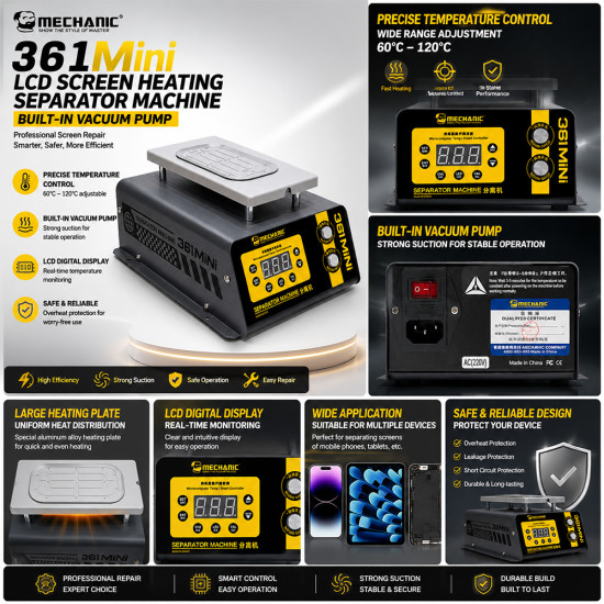 Mechanic 361MiNi LCD Screen Heating Separator Machine Built-in Vacuum Pump