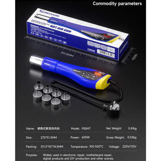 Mechanic 958HT Portable Digital Display Hot Air Gun (600W)