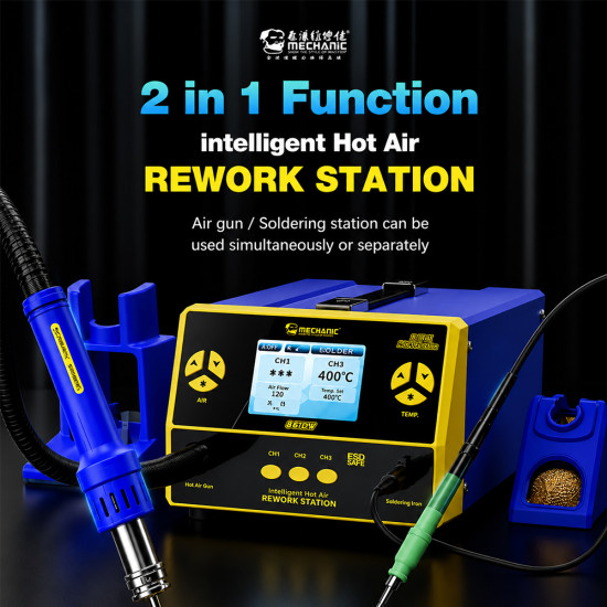 Mechanic 861DS 2-in-1 Dual Function Hot Air Rework Station With Soldering Iron