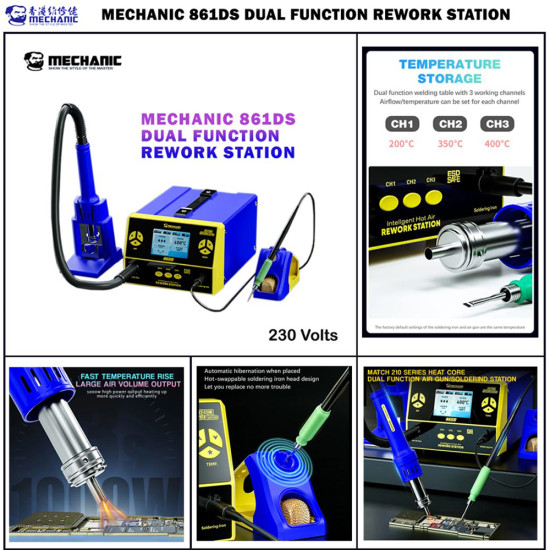 Mechanic 861DS 2-in-1 Dual Function Hot Air Rework Station With Soldering Iron