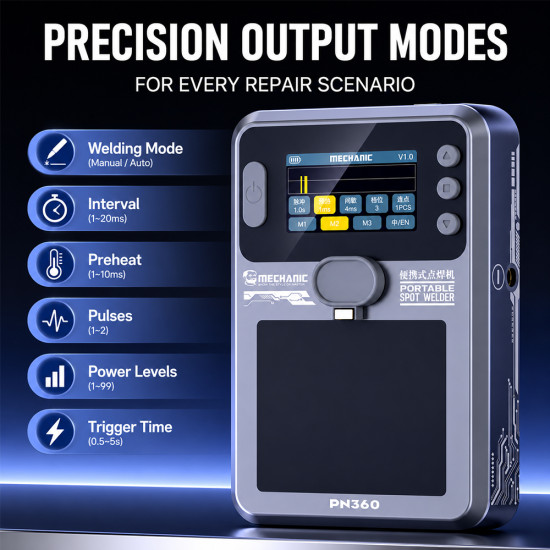 Mechanic PN360 Portable Manual / Auto Double Pulse Digital Display Battery Spot Welding Machine
