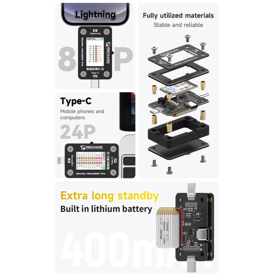Mechanic T-824 SE Type-C to Lightning High Precision Digital Display Tail Insertion Tester Mechanic T-824 SE Type-C to Lightning High Precision Digital Display Tail Insertion Tester