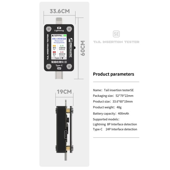 Mechanic T-824 SE Type-C to Lightning High Precision Digital Display Tail Insertion Tester Mechanic T-824 SE Type-C to Lightning High Precision Digital Display Tail Insertion Tester