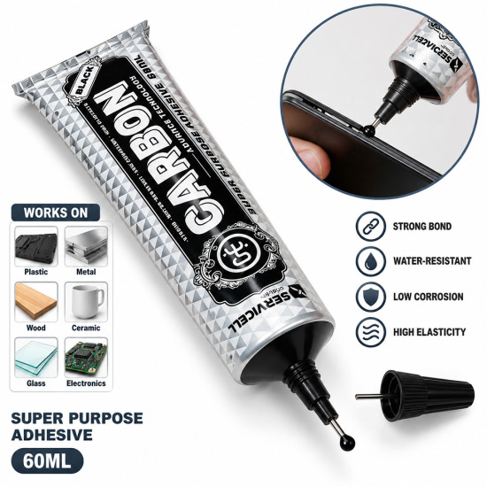 One Stop Carbon Super Purpose Adhesive Glue With Needle (Black) - 60ML