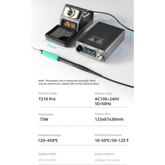 OSS T210 Pro Soldering Iron Station 2S Rapid Heating (75W) With 3 Bits
