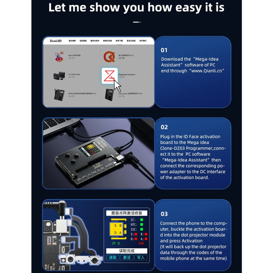 MEGA-IDEA Clone DZ03 Battery Activation & Face ID Dot Matrix Programmer for iPhone (7in1)