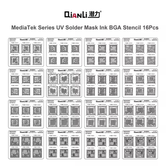 Qianli Solder Mask Repair UV Stencil For MediaTek ( 16 Models ) Qianli Solder Mask Repair UV Stencil For MediaTek ( 16 Models )