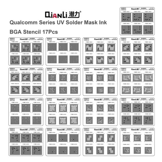 Qianli Solder Mask Repair UV Stencil For Qualcomm ( 17 Models ) Qianli Solder Mask Repair UV Stencil For Qualcomm ( 17 Models )