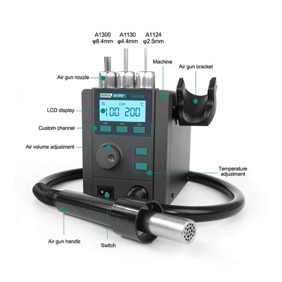 Quick 859D+ Intelligent Digital Display Rework Station (580W) - Upgraded Model Of Quick 857DW+ Quick 859D+ Intelligent Digital Display Rework Station (580W) - Upgraded Model Of Quick 857DW+