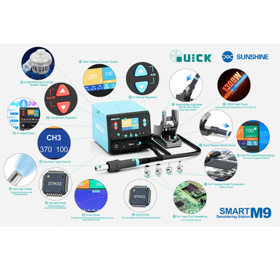 QUICK M9 Intelligent AI Controlled SMD Rework Station (1300W)