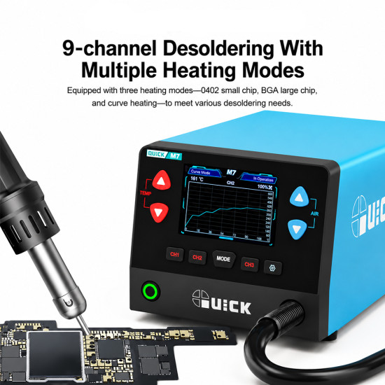 Quick M7 9Channel HD Digital Display Intelligent Hot Air Gun Desoldering Station (1000W)