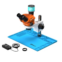 G2Mark RE-50X With RF4 2K HD Camera (3D Continuous Zoom) 7X~50X Trinocular Stereo Microscope With 0.5X CTV Camera Zoom Lens & LED Adjustable Light Exclusive Quality - Blue Base