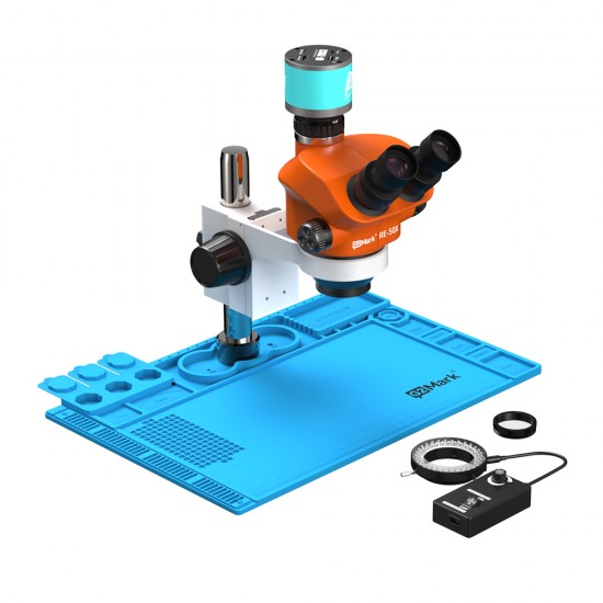 G2Mark RE-50X With RF4 2K HD Camera (3D Continuous Zoom) 7X~50X Trinocular Stereo Microscope With 0.5X CTV Camera Zoom Lens & LED Adjustable Light Exclusive Quality - Blue Base G2Mark RE-50X With RF4 2K HD Camera (3D Continuous Zoom) 7X~50X Trinocular Stereo Microscope With 0.5X CTV Camera Zoom Lens & LED Adjustable Light Exclusive Quality - Blue Base