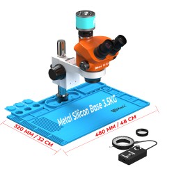 G2Mark RE-50X With RF4 2K HD Camera (3D Continuous Zoom) 7X~50X Trinocular Stereo Microscope With 0.5X CTV Camera Zoom Lens & LED Adjustable Light Exclusive Quality - Blue Base