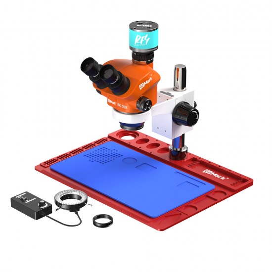 G2Mark RE-50X With RF4 2K HD Camera (3D Continuous Zoom) 7X~50X Trinocular Stereo Microscope With 0.5X CTV Camera Zoom Lens & LED Adjustable Light Exclusive Quality - Red Base G2Mark RE-50X With RF4 2K HD Camera (3D Continuous Zoom) 7X~50X Trinocular Stereo Microscope With 0.5X CTV Camera Zoom Lens & LED Adjustable Light Exclusive Quality - Red Base