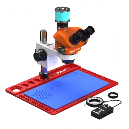 G2Mark RE-50X With RF4 2K HD Camera (3D Continuous Zoom) 7X~50X Trinocular Stereo Microscope With 0.5X CTV Camera Zoom Lens & LED Adjustable Light Exclusive Quality - Red Base G2Mark RE-50X With RF4 2K HD Camera (3D Continuous Zoom) 7X~50X Trinocular Stereo Microscope With 0.5X CTV Camera Zoom Lens & LED Adjustable Light Exclusive Quality - Red Base