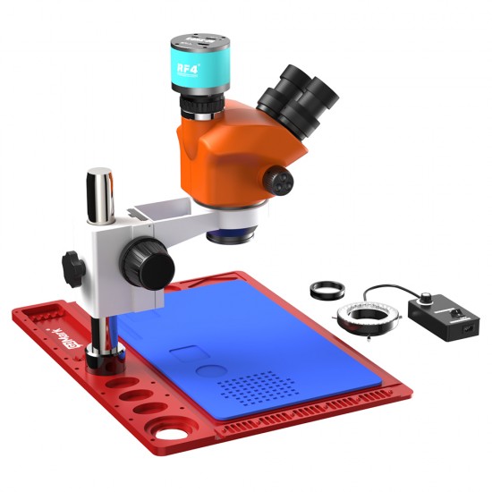 G2Mark RE-50X With RF4 2K HD Camera (3D Continuous Zoom) 7X~50X Trinocular Stereo Microscope With 0.5X CTV Camera Zoom Lens & LED Adjustable Light Exclusive Quality - Red Base G2Mark RE-50X With RF4 2K HD Camera (3D Continuous Zoom) 7X~50X Trinocular Stereo Microscope With 0.5X CTV Camera Zoom Lens & LED Adjustable Light Exclusive Quality - Red Base