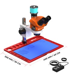 G2Mark RE-50X With RF4 2K HD Camera (3D Continuous Zoom) 7X~50X Trinocular Stereo Microscope With 0.5X CTV Camera Zoom Lens & LED Adjustable Light Exclusive Quality - Red Base