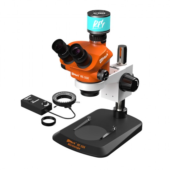 G2Mark RE-50X With RF4 2K HD Camera (3D Continuous Zoom) 7X~50X Trinocular Stereo Microscope With 0.5X CTV Camera Zoom Lens & LED Adjustable Light Exclusive Quality - Small Base G2Mark RE-50X With RF4 2K HD Camera (3D Continuous Zoom) 7X~50X Trinocular Stereo Microscope With 0.5X CTV Camera Zoom Lens & LED Adjustable Light Exclusive Quality - Small Base
