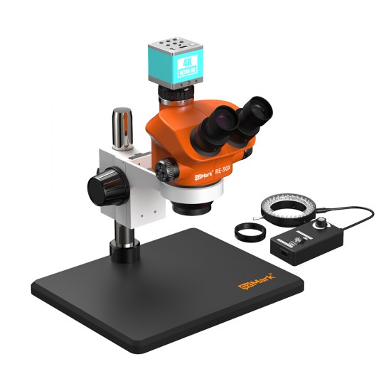 G2Mark RE-50X With RF4 4K Ultra HD Camera (3D Continuous Zoom) 7X~50X Trinocular Stereo Microscope With 0.5X CTV Camera Zoom Lens & LED Adjustable Light Exclusive Quality - Medium Base G2Mark RE-50X With RF4 4K Ultra HD Camera (3D Continuous Zoom) 7X~50X Trinocular Stereo Microscope With 0.5X CTV Camera Zoom Lens & LED Adjustable Light Exclusive Quality - Medium Base