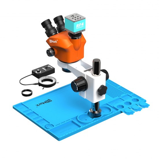 G2Mark RE-50X With RF4 4K Ultra HD Camera (3D Continuous Zoom) 7X~50X Trinocular Stereo Microscope With 0.5X CTV Camera Zoom Lens & LED Adjustable Light Exclusive Quality - Blue Base G2Mark RE-50X With RF4 4K Ultra HD Camera (3D Continuous Zoom) 7X~50X Trinocular Stereo Microscope With 0.5X CTV Camera Zoom Lens & LED Adjustable Light Exclusive Quality - Blue Base