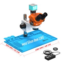 G2Mark RE-50X With RF4 4K Ultra HD Camera (3D Continuous Zoom) 7X~50X Trinocular Stereo Microscope With 0.5X CTV Camera Zoom Lens & LED Adjustable Light Exclusive Quality - Blue Base