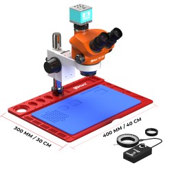 G2Mark RE-50X With RF4 4K Ultra HD Camera (3D Continuous Zoom) 7X~50X Trinocular Stereo Microscope With 0.5X CTV Camera Zoom Lens & LED Adjustable Light Exclusive Quality - Red Base