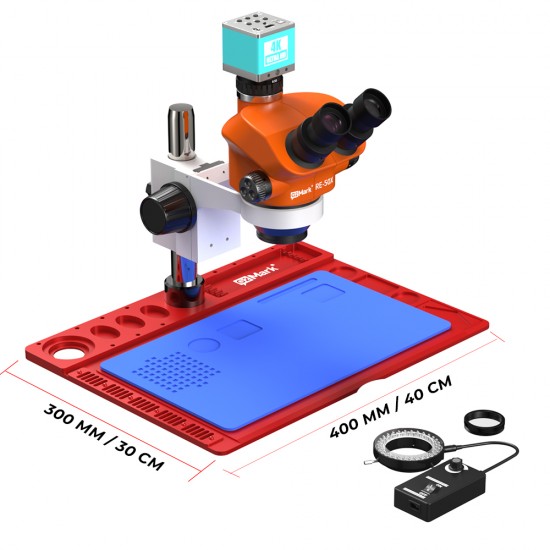G2Mark RE-50X With RF4 4K Ultra HD Camera (3D Continuous Zoom) 7X~50X Trinocular Stereo Microscope With 0.5X CTV Camera Zoom Lens & LED Adjustable Light Exclusive Quality - Red Base G2Mark RE-50X With RF4 4K Ultra HD Camera (3D Continuous Zoom) 7X~50X Trinocular Stereo Microscope With 0.5X CTV Camera Zoom Lens & LED Adjustable Light Exclusive Quality - Red Base